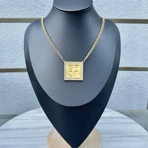 Baby Phat Necklace Gold Tone Chain BP21 Pave Crystal Rhinestone Y2K Square